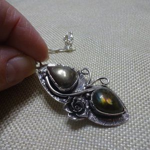 Floral "APACHE PYRITE & LABRADORITE" Handmade Sterling Pendant/Chain #595B